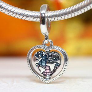PANDORA Family Spinning Heart Globe Dangle Charm 792240C01